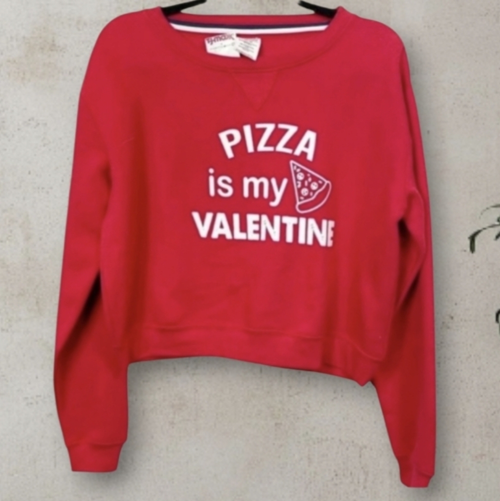 Exist Pizza is my valentine  graphic red Cotton Blend  pullover